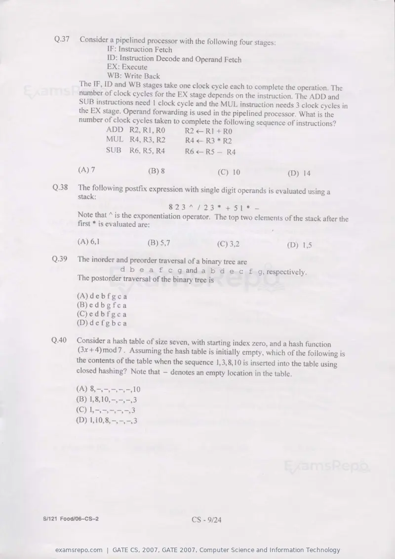 GATE CS 2007 question paper, GATE 2007, Computer Science and Information Technology, page 9 of 21