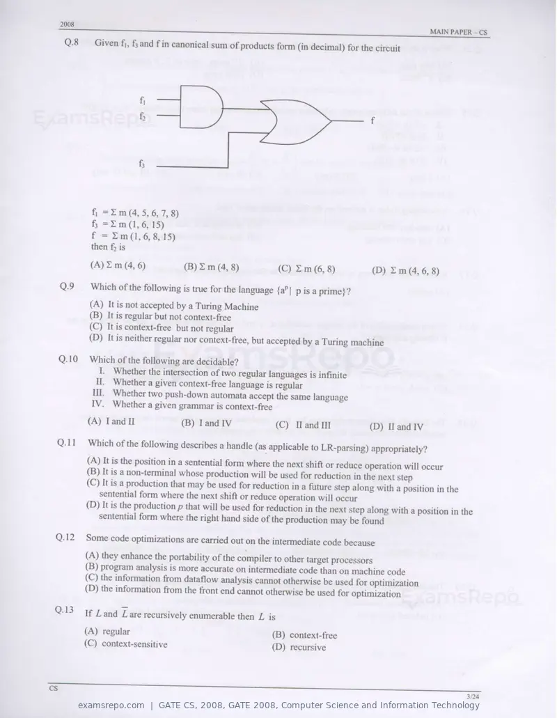 GATE CS 2008 question paper, GATE 2008, Computer Science and Information Technology, page 3 of 18