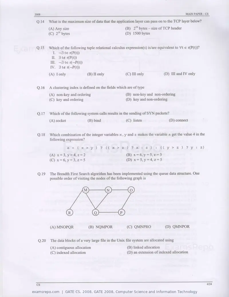 GATE CS 2008 question paper, GATE 2008, Computer Science and Information Technology, page 4 of 18