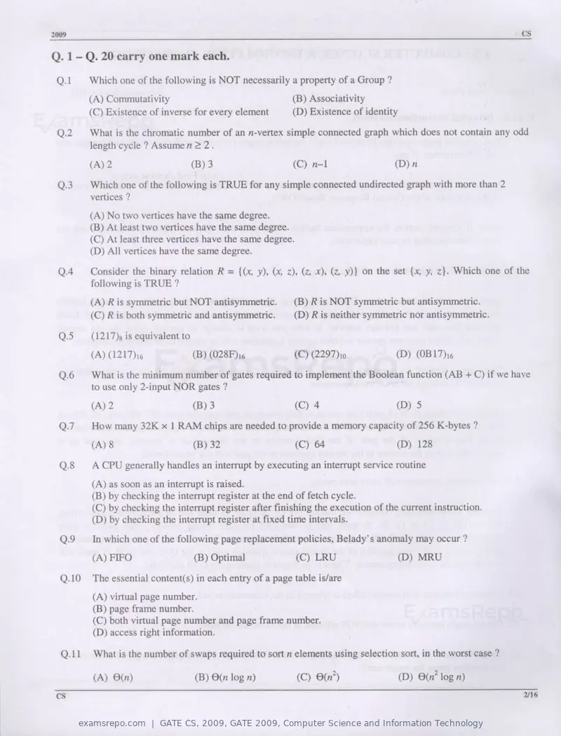 GATE CS 2009 question paper, GATE 2009, Computer Science and Information Technology, page 2 of 14
