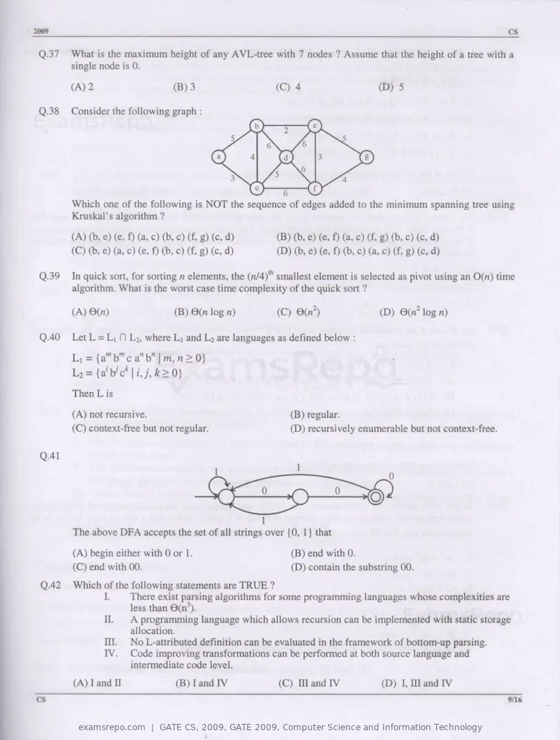 GATE CS 2009 question paper, GATE 2009, Computer Science and Information Technology, page 9 of 14