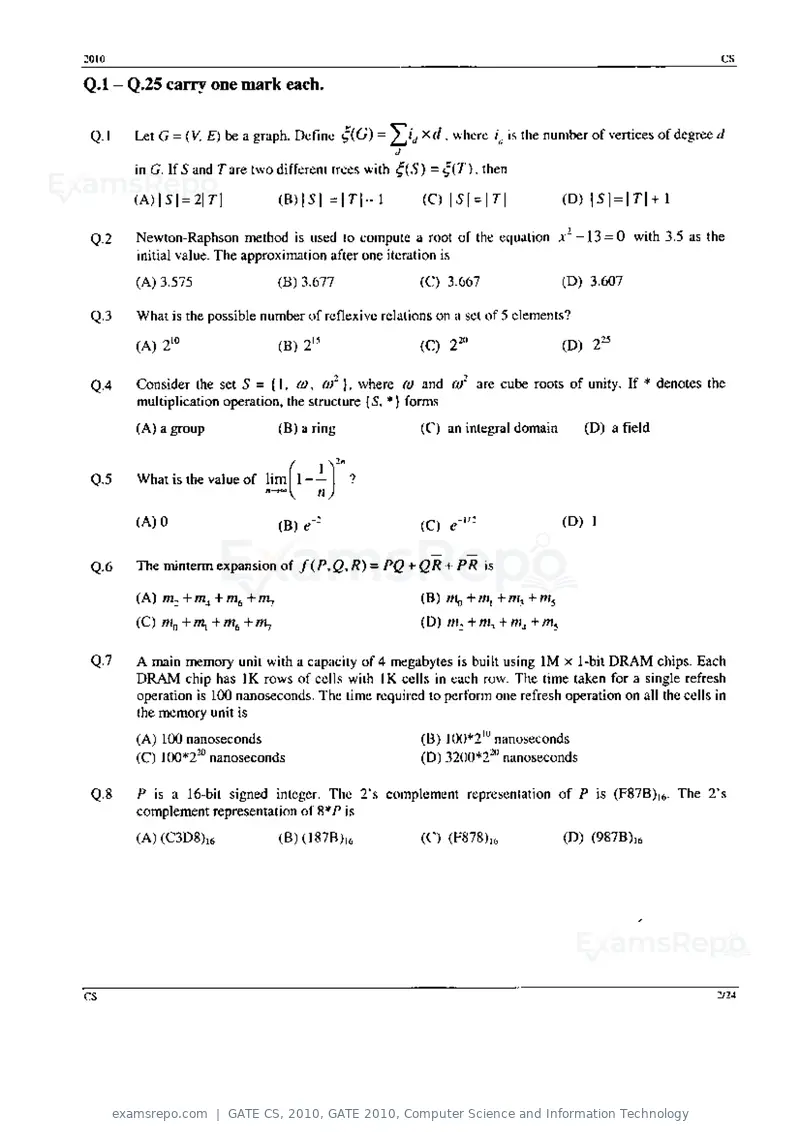 GATE CS 2010 question paper, GATE 2010, Computer Science and Information Technology, page 2 of 24
