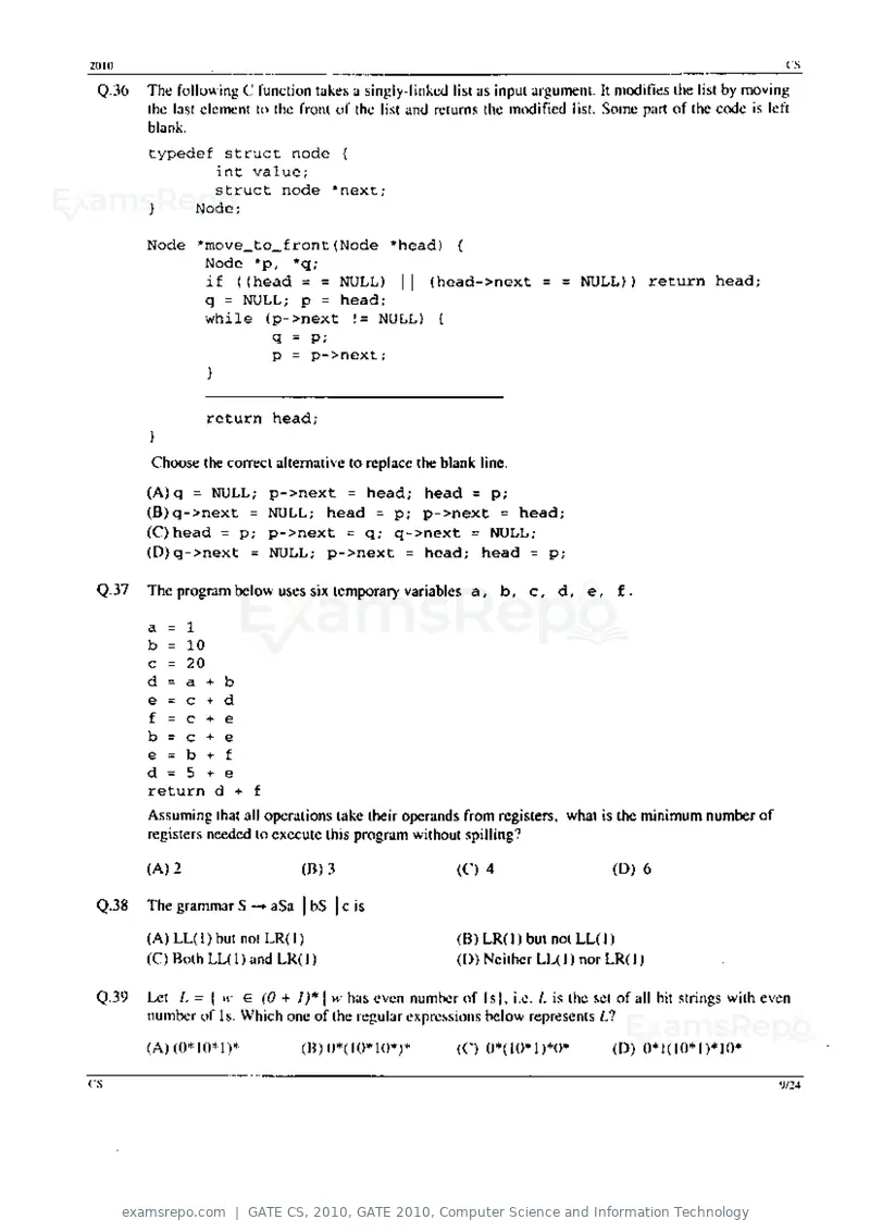 GATE CS 2010 question paper, GATE 2010, Computer Science and Information Technology, page 9 of 24