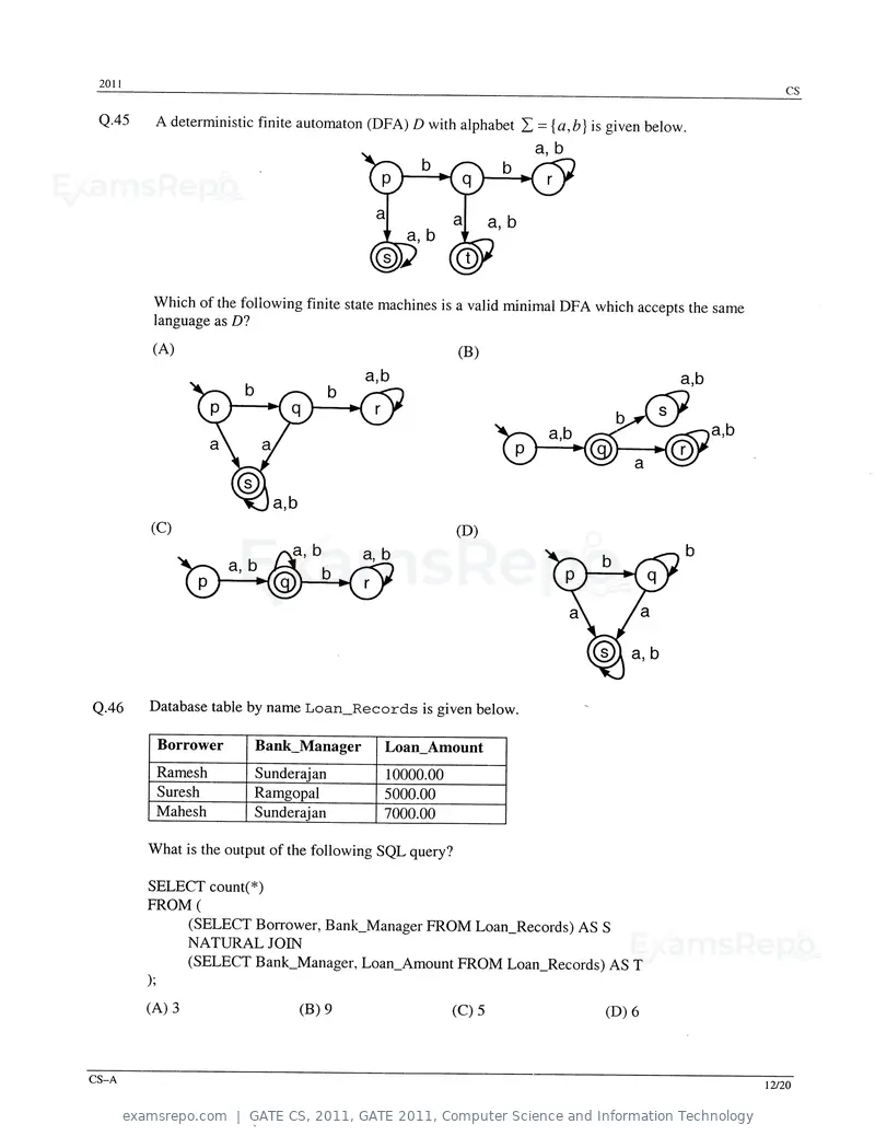 GATE CS 2011 question paper, GATE 2011, Computer Science and Information Technology, page 12 of 17