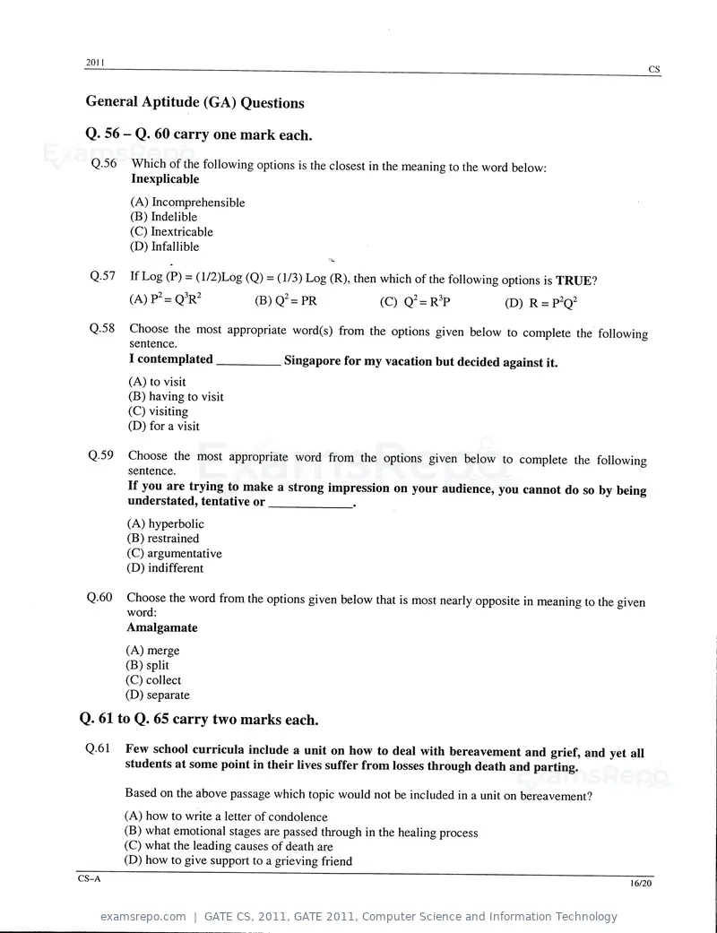 GATE CS 2011 question paper, GATE 2011, Computer Science and Information Technology, page 16 of 17