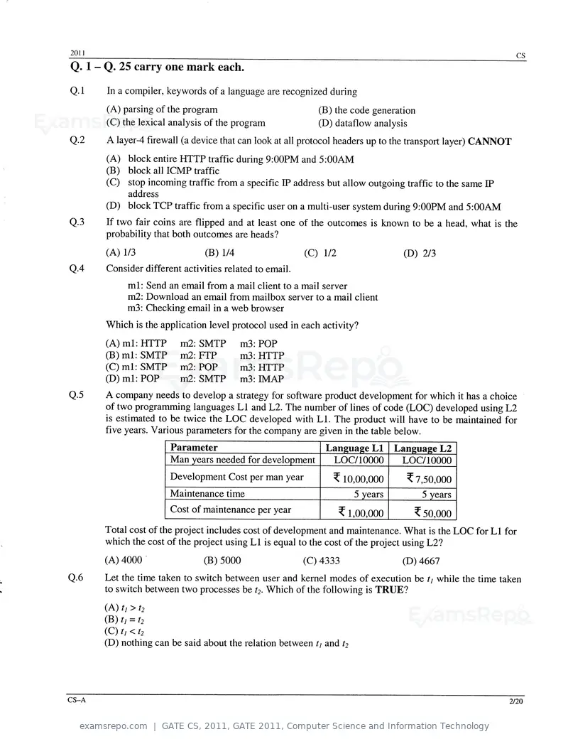 GATE CS 2011 question paper, GATE 2011, Computer Science and Information Technology, page 2 of 17