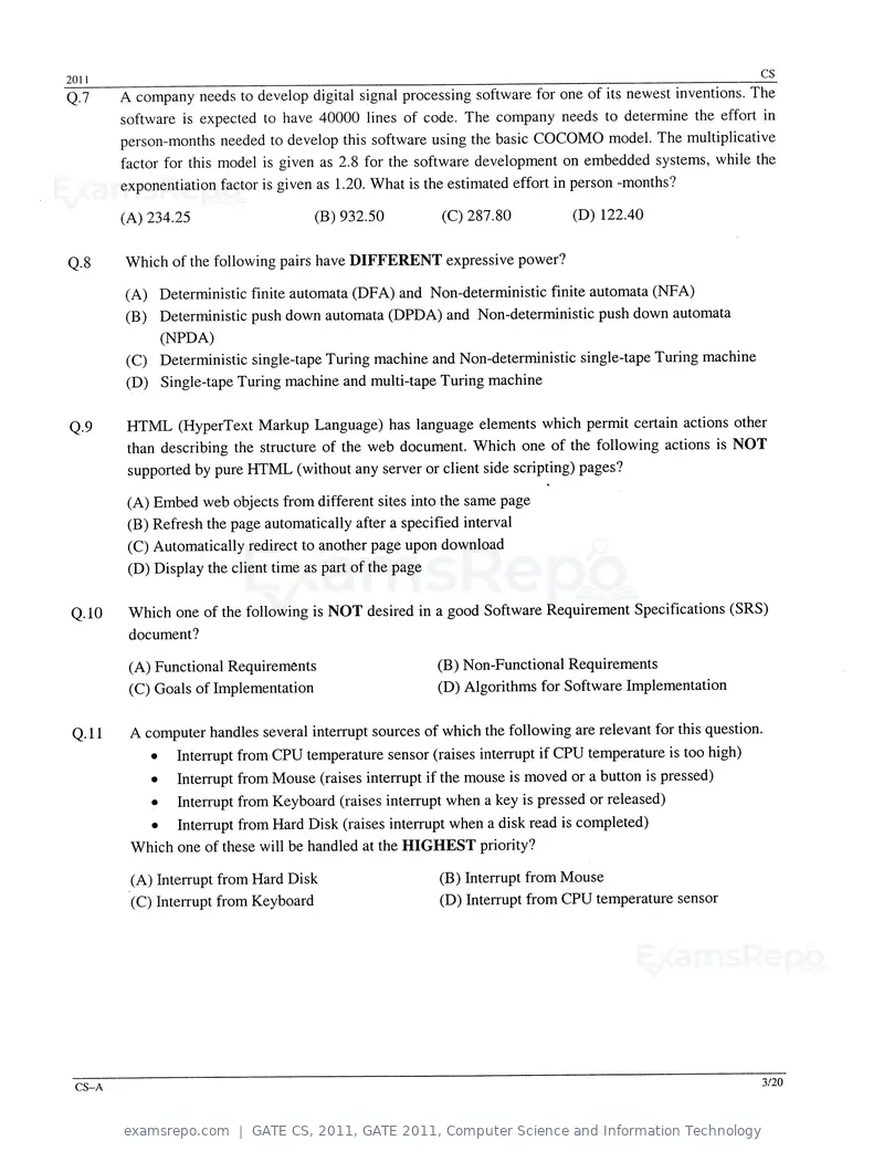 GATE CS 2011 question paper, GATE 2011, Computer Science and Information Technology, page 3 of 17
