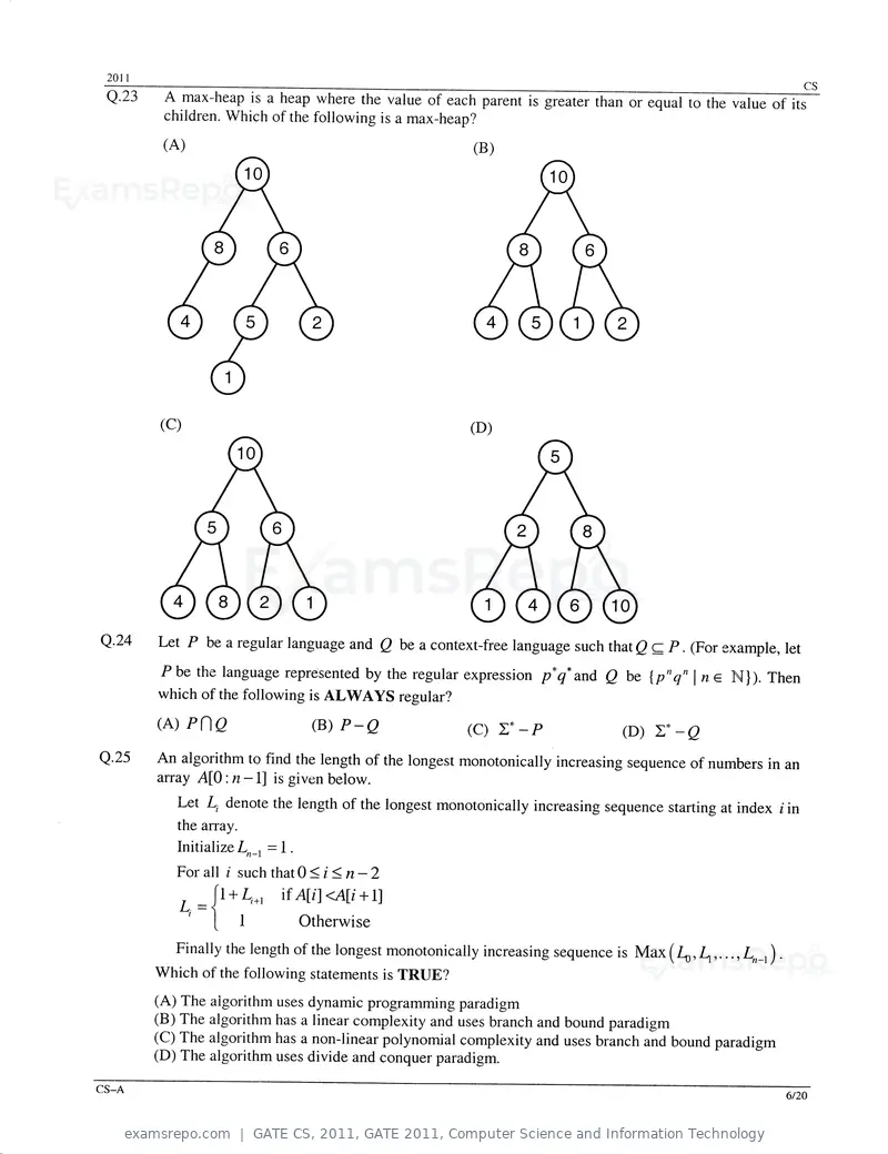 GATE CS 2011 question paper, GATE 2011, Computer Science and Information Technology, page 6 of 17