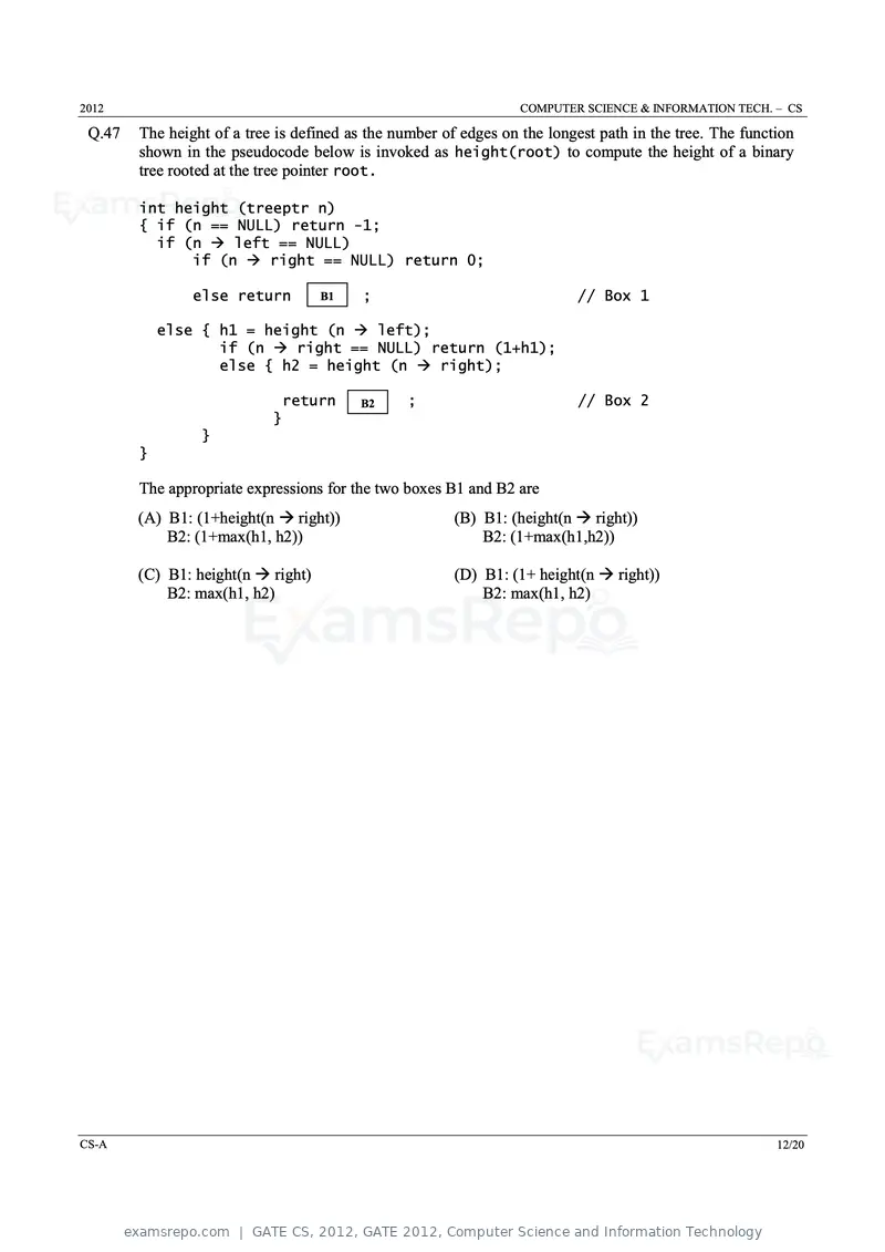 GATE CS 2012 question paper, GATE 2012, Computer Science and Information Technology, page 12 of 19
