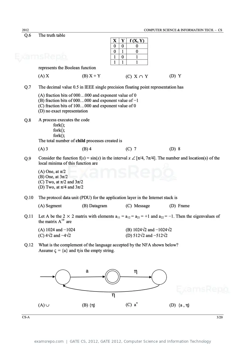 GATE CS 2012 question paper, GATE 2012, Computer Science and Information Technology, page 3 of 19