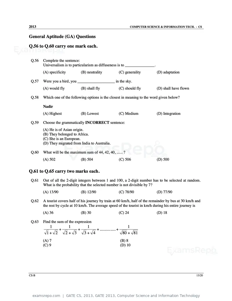 GATE CS 2013 question paper, GATE 2013, Computer Science and Information Technology, page 29 of 60