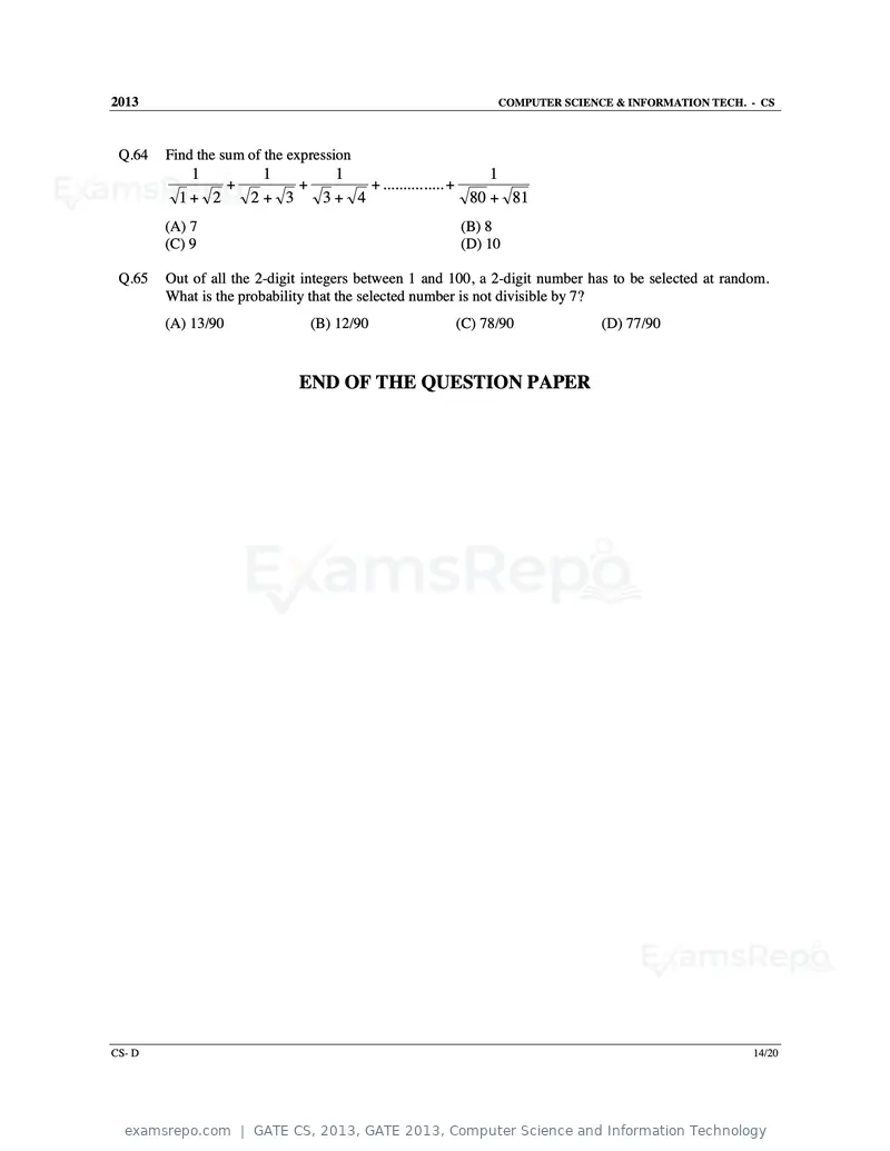 GATE CS 2013 question paper, GATE 2013, Computer Science and Information Technology, page 60 of 60