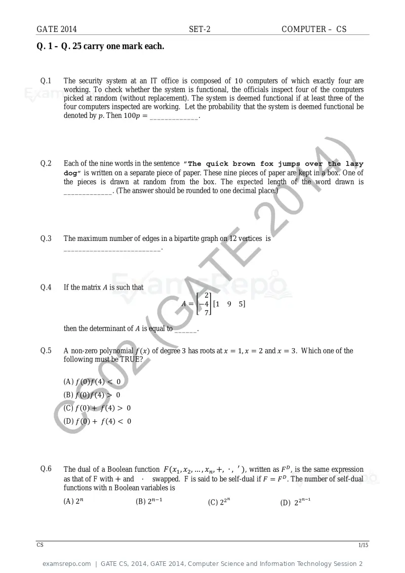 GATE CS 2014 question paper, GATE 2014, Computer Science and Information Technology Session 2, page 30 of 67