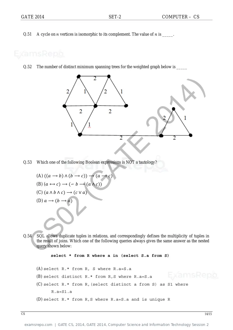 GATE CS 2014 question paper, GATE 2014, Computer Science and Information Technology Session 2, page 43 of 67