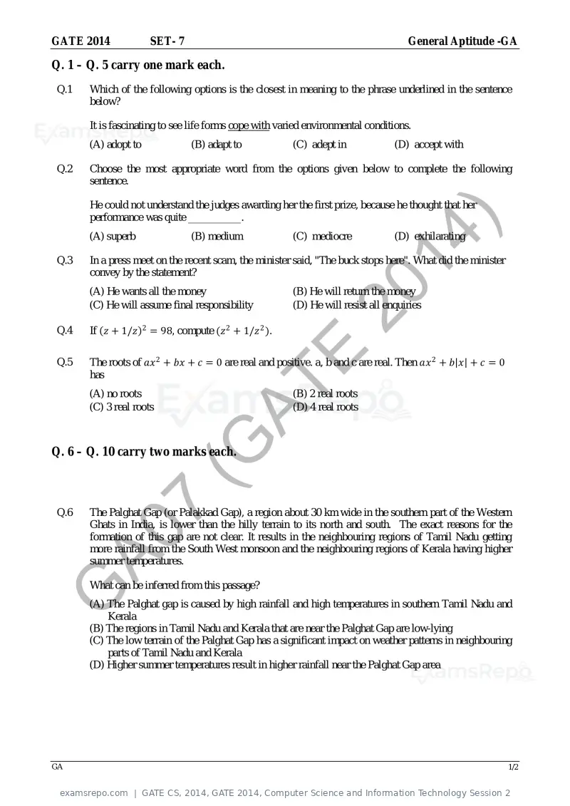 GATE CS 2014 question paper, GATE 2014, Computer Science and Information Technology Session 2, page 6 of 67
