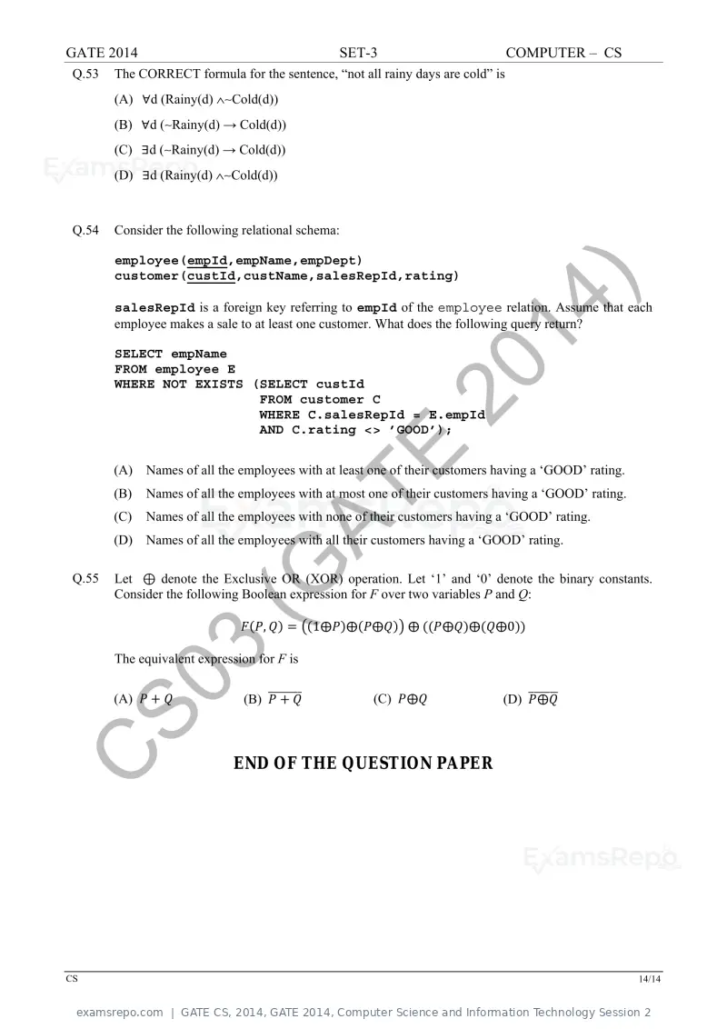 GATE CS 2014 question paper, GATE 2014, Computer Science and Information Technology Session 2, page 66 of 67