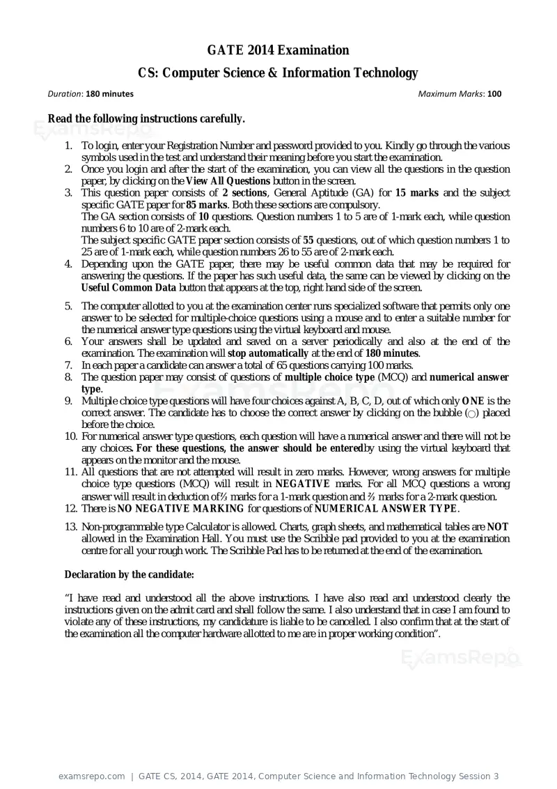 GATE CS 2014 question paper, GATE 2014, Computer Science and Information Technology Session 3, page 50 of 67