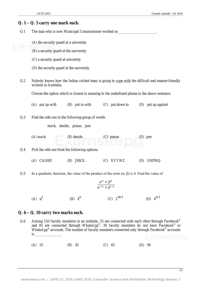 GATE CS 2016 question paper, GATE 2016, Computer Science and Information Technology Session 2, page 23 of 45