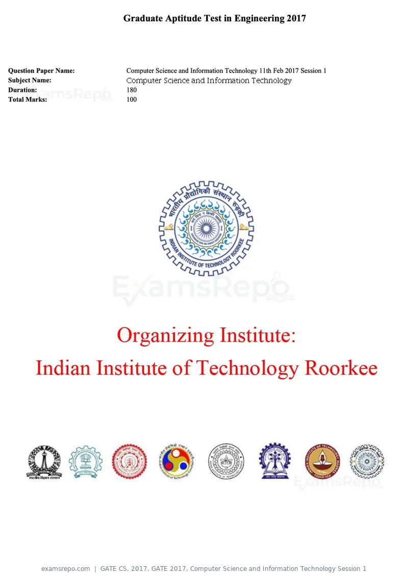 GATE CS 2017 question paper, GATE 2017, Computer Science and Information Technology Session 1, page 1 of 29