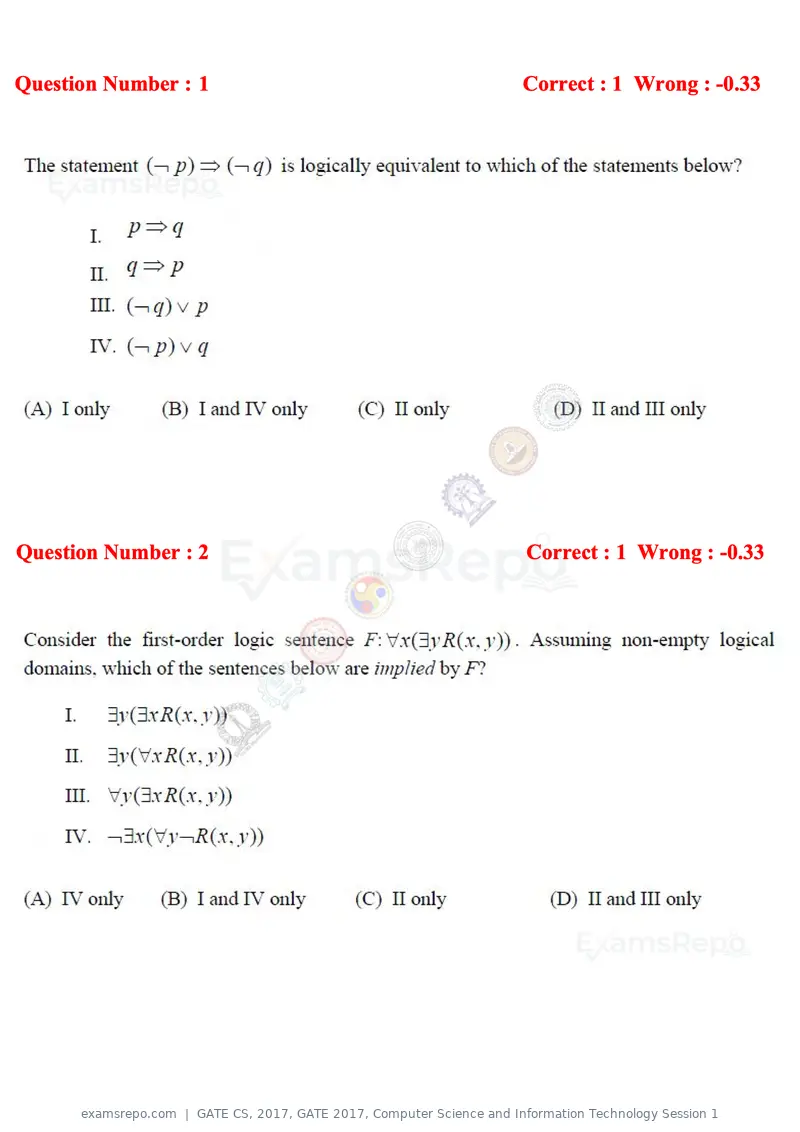 GATE CS 2017 question paper, GATE 2017, Computer Science and Information Technology Session 1, page 2 of 29