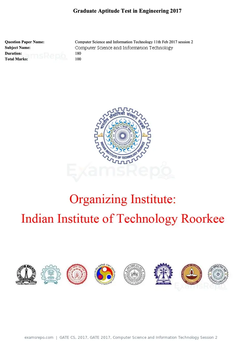 GATE CS 2017 question paper, GATE 2017, Computer Science and Information Technology Session 2, page 1 of 27