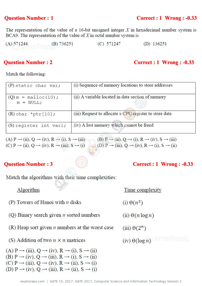 GATE CS 2017 question paper, GATE 2017, Computer Science and Information Technology Session 2, page 2 of 27