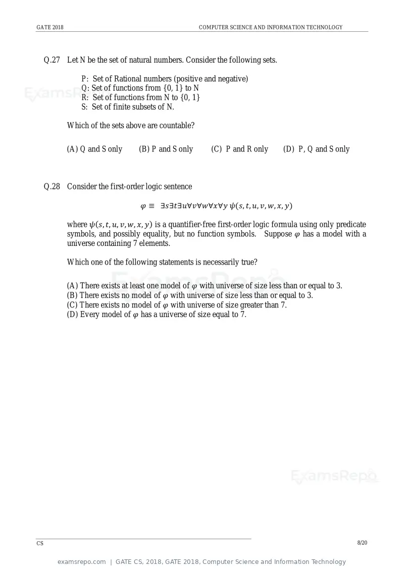 GATE CS 2018 question paper, GATE 2018, Computer Science and Information Technology, page 11 of 26