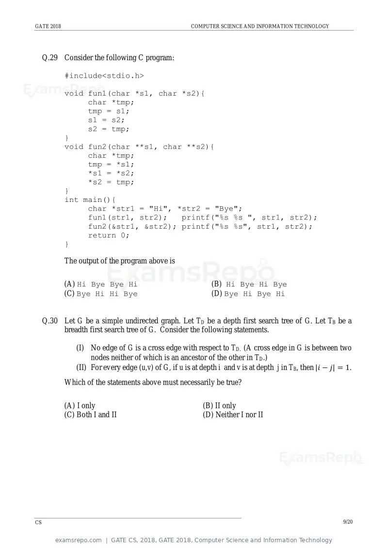 GATE CS 2018 question paper, GATE 2018, Computer Science and Information Technology, page 12 of 26