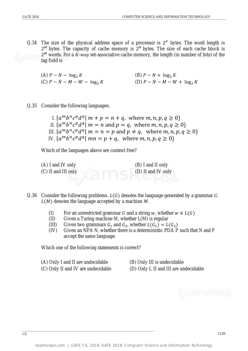 GATE CS 2018 question paper, GATE 2018, Computer Science and Information Technology, page 14 of 26
