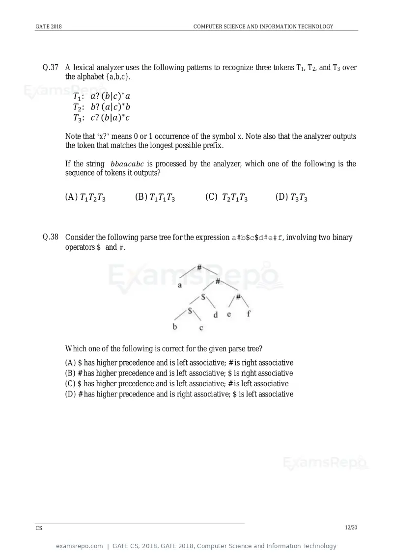 GATE CS 2018 question paper, GATE 2018, Computer Science and Information Technology, page 15 of 26