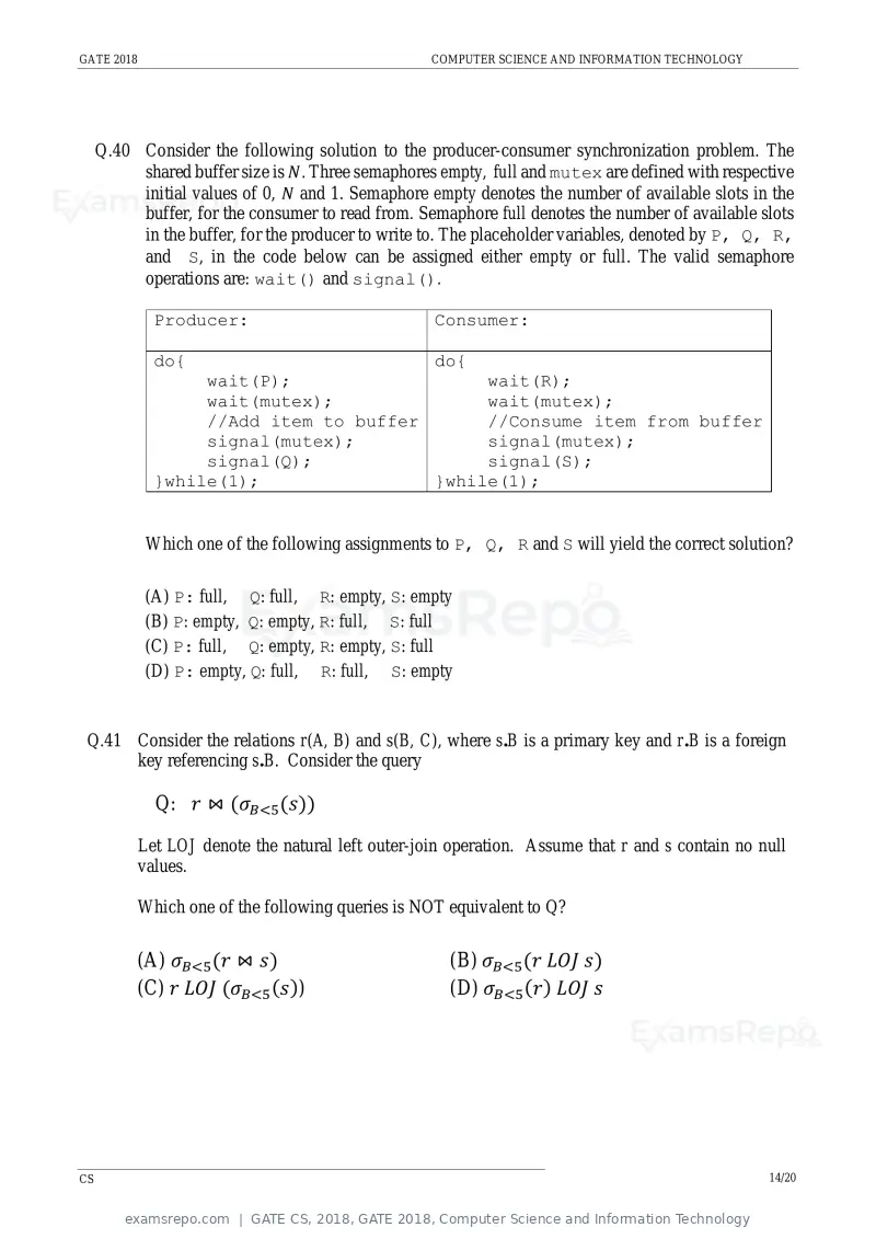 GATE CS 2018 question paper, GATE 2018, Computer Science and Information Technology, page 17 of 26