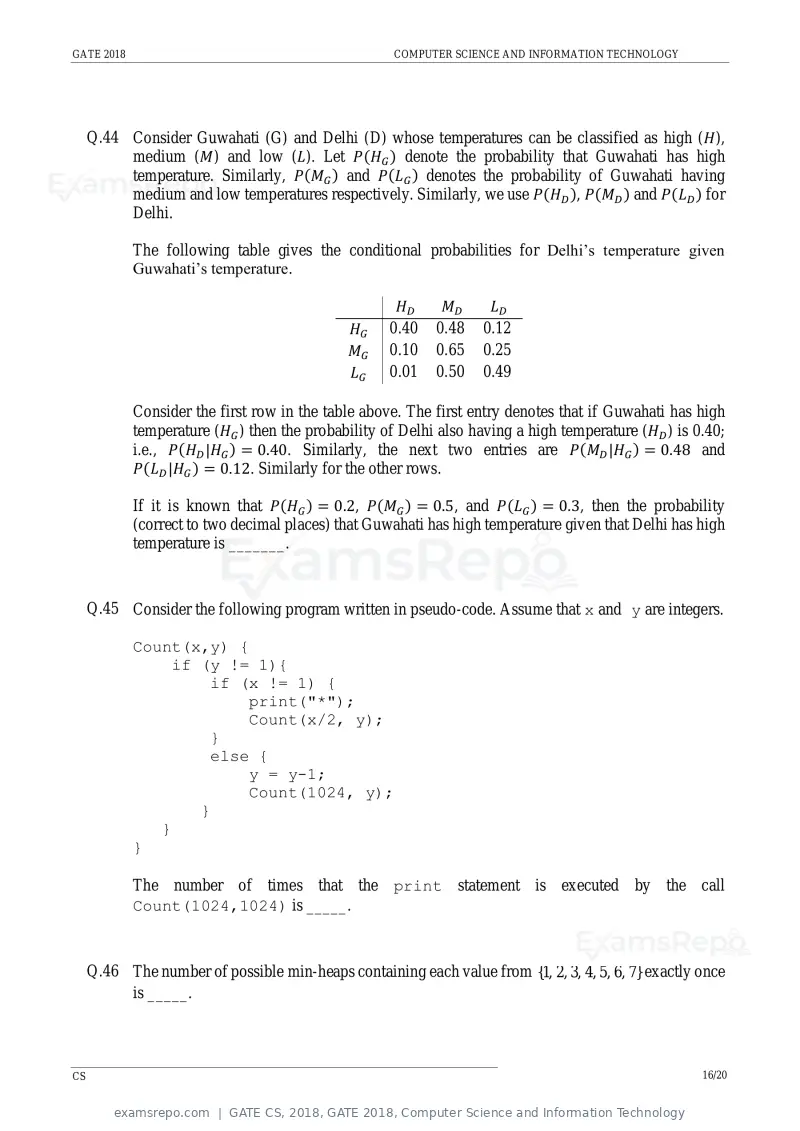 GATE CS 2018 question paper, GATE 2018, Computer Science and Information Technology, page 19 of 26