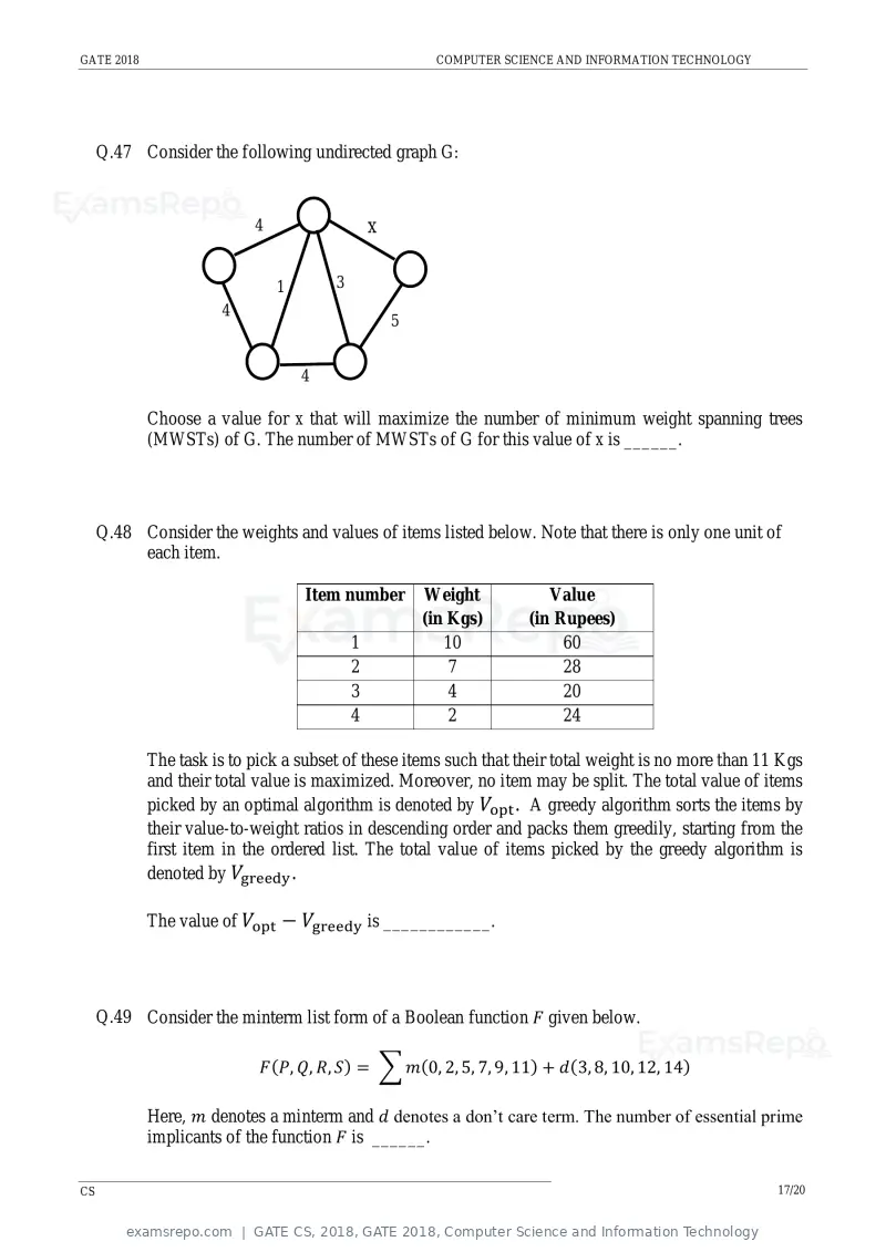 GATE CS 2018 question paper, GATE 2018, Computer Science and Information Technology, page 20 of 26