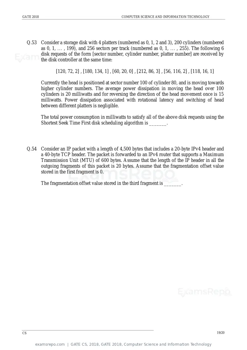 GATE CS 2018 question paper, GATE 2018, Computer Science and Information Technology, page 22 of 26
