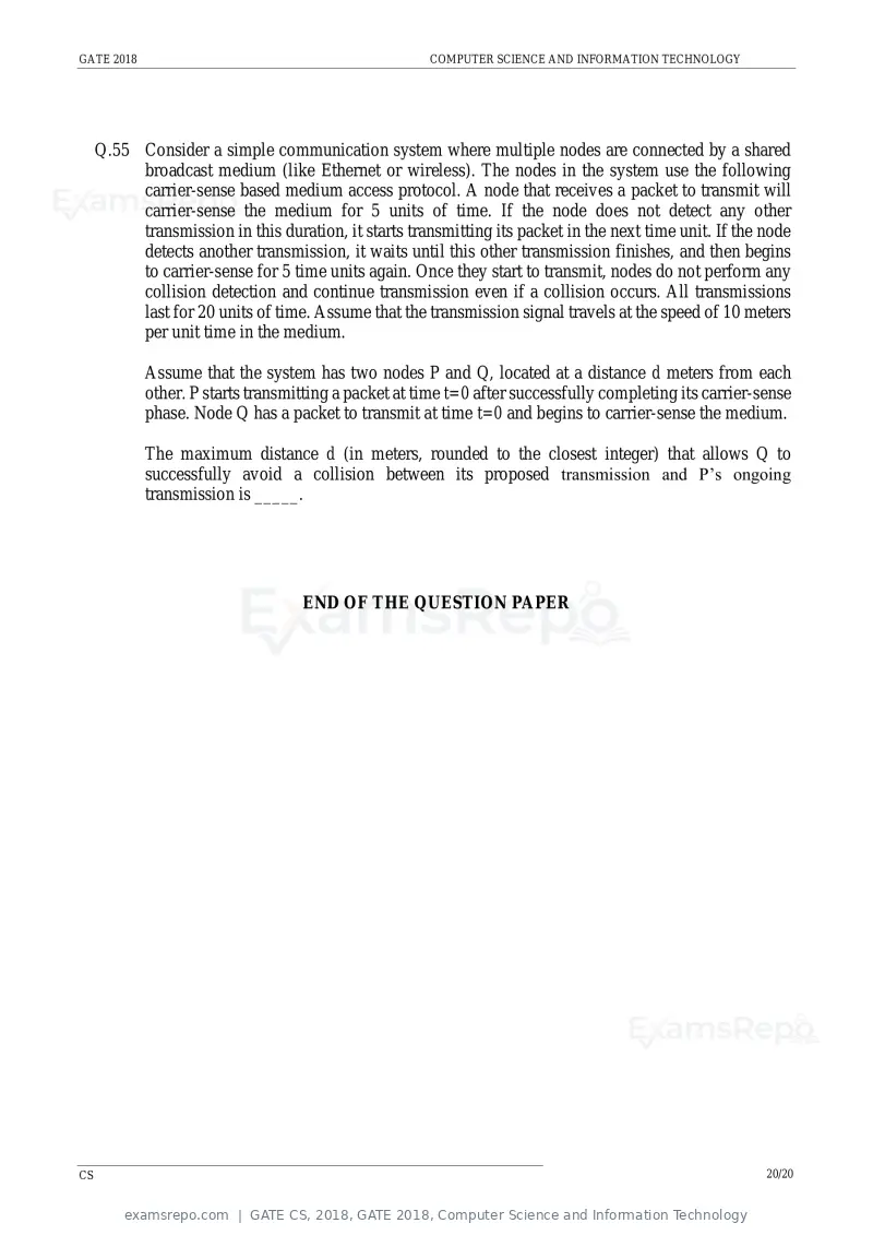 GATE CS 2018 question paper, GATE 2018, Computer Science and Information Technology, page 23 of 26