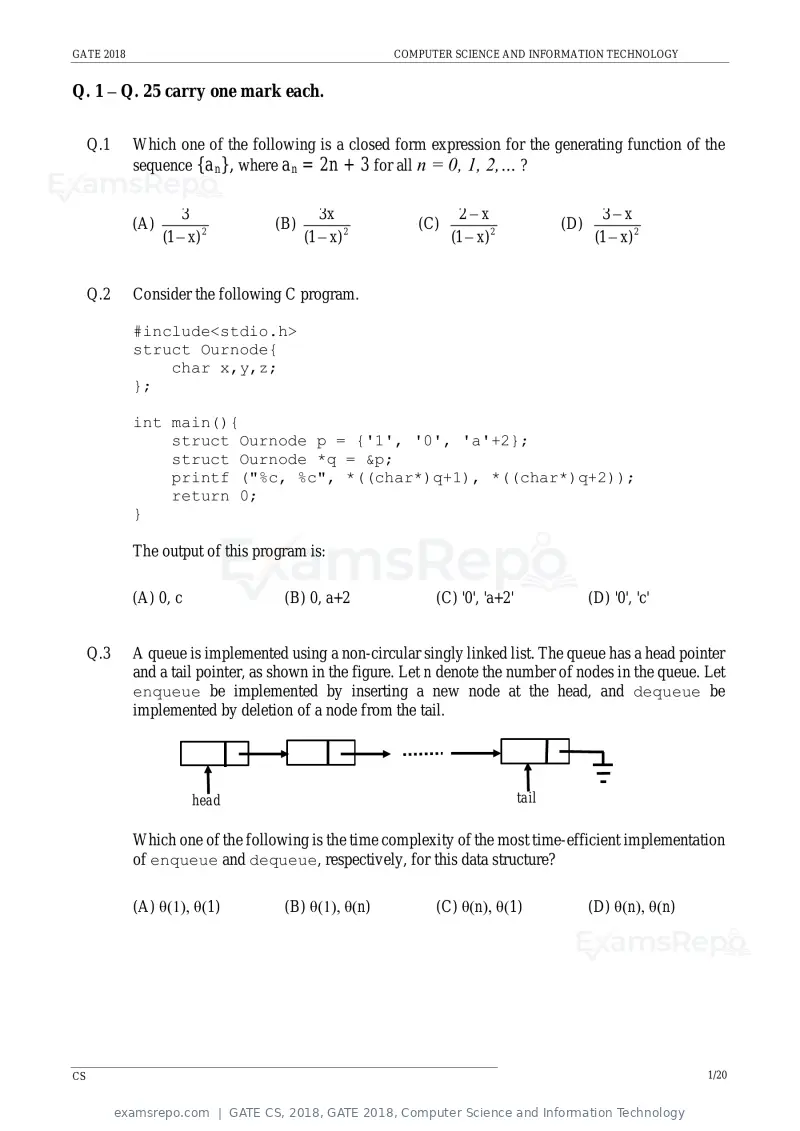 GATE CS 2018 question paper, GATE 2018, Computer Science and Information Technology, page 4 of 26