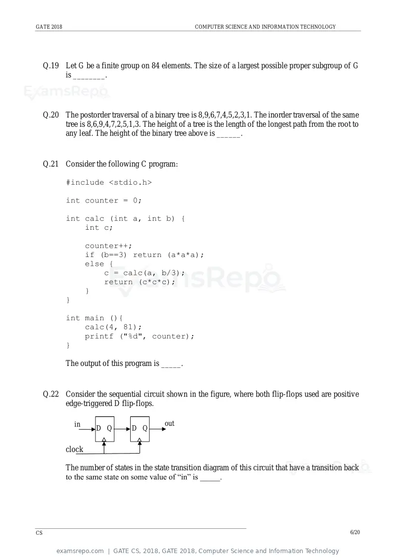 GATE CS 2018 question paper, GATE 2018, Computer Science and Information Technology, page 9 of 26