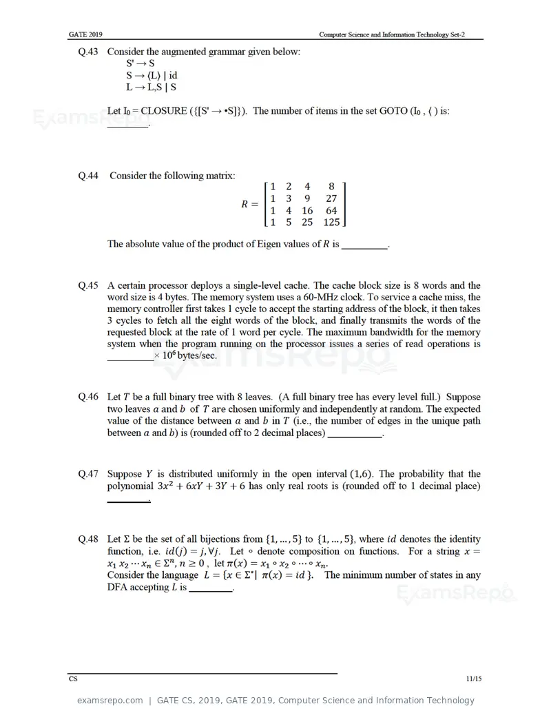 GATE CS 2019 question paper, GATE 2019, Computer Science and Information Technology, page 14 of 19