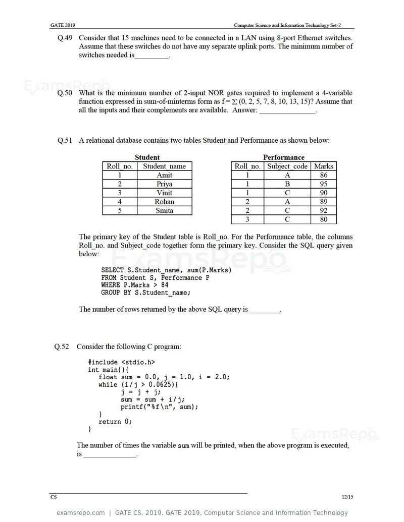 GATE CS 2019 question paper, GATE 2019, Computer Science and Information Technology, page 15 of 19