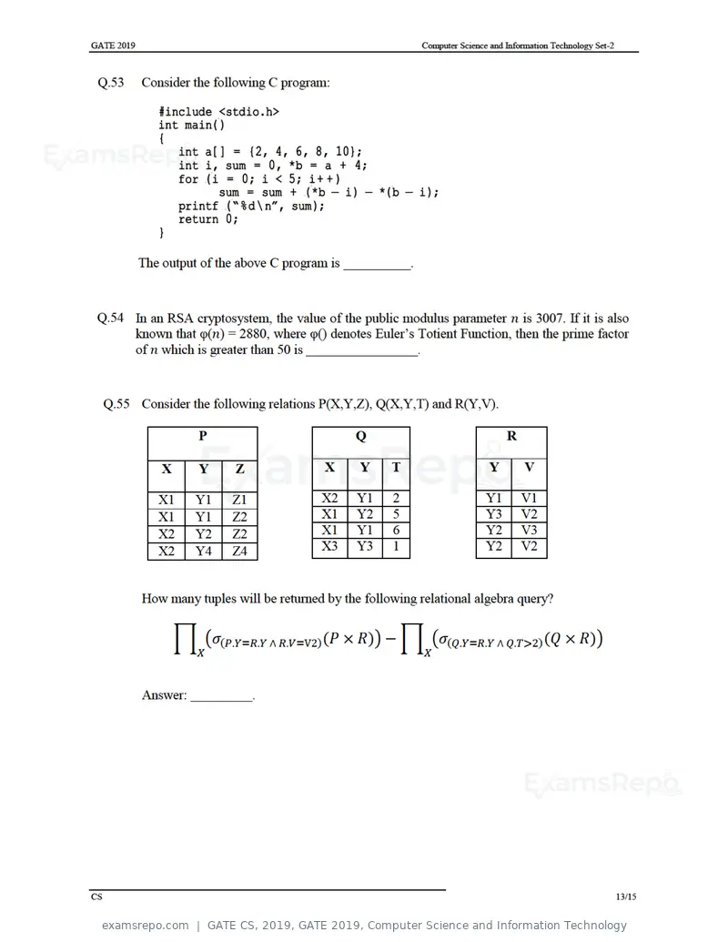 GATE CS 2019 question paper, GATE 2019, Computer Science and Information Technology, page 16 of 19