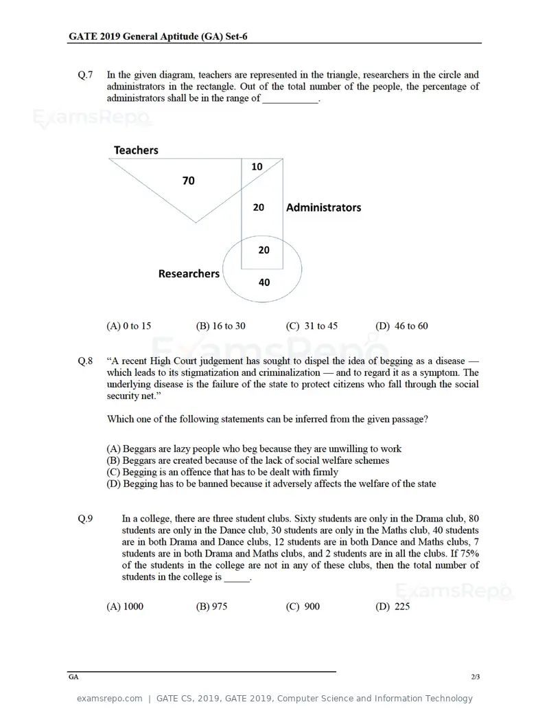 GATE CS 2019 question paper, GATE 2019, Computer Science and Information Technology, page 2 of 19