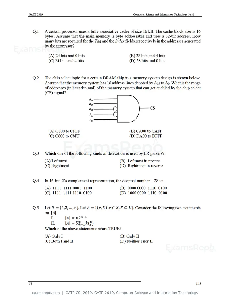 GATE CS 2019 question paper, GATE 2019, Computer Science and Information Technology, page 4 of 19