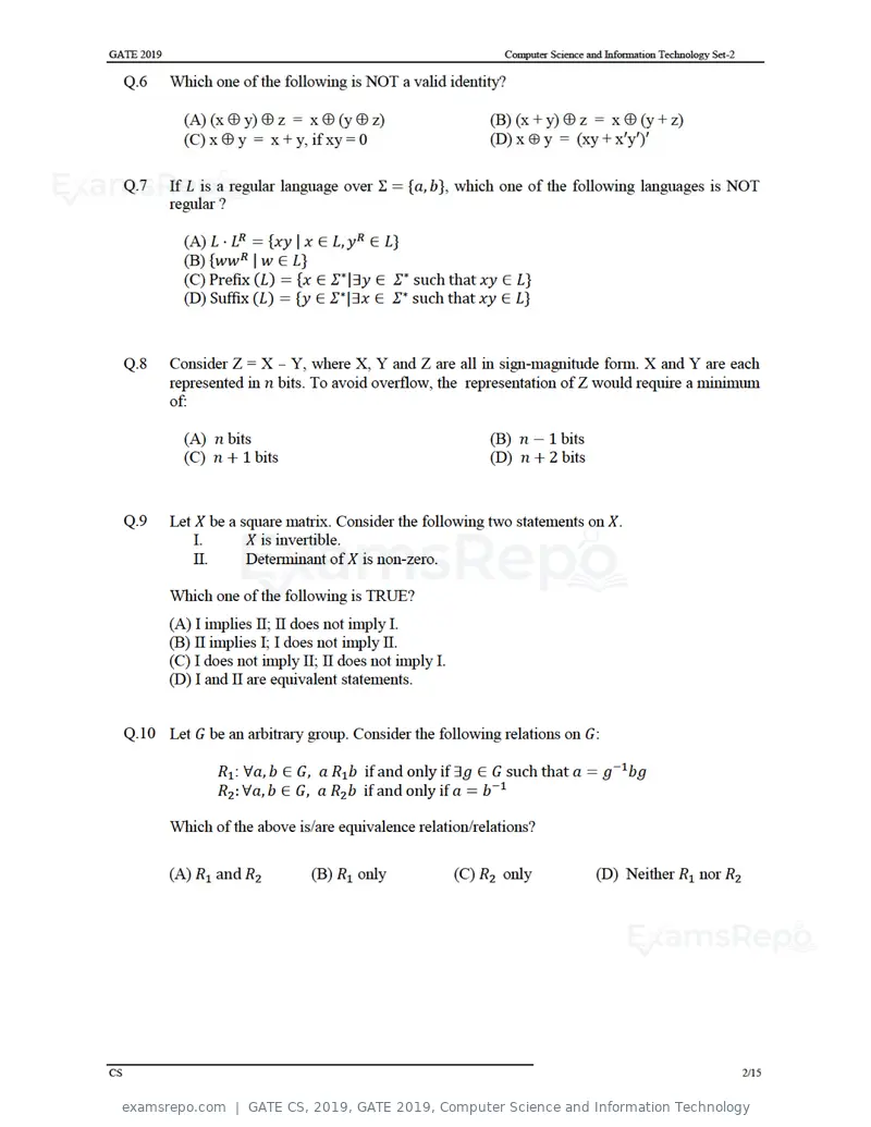 GATE CS 2019 question paper, GATE 2019, Computer Science and Information Technology, page 5 of 19