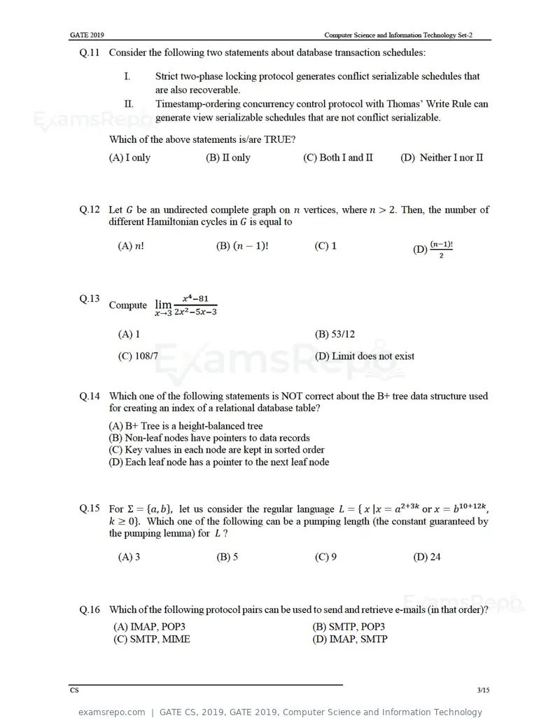 GATE CS 2019 question paper, GATE 2019, Computer Science and Information Technology, page 6 of 19