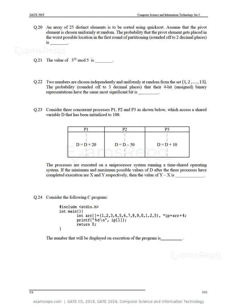 GATE CS 2019 question paper, GATE 2019, Computer Science and Information Technology, page 8 of 19