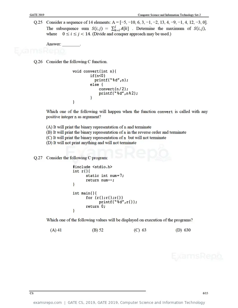 GATE CS 2019 question paper, GATE 2019, Computer Science and Information Technology, page 9 of 19