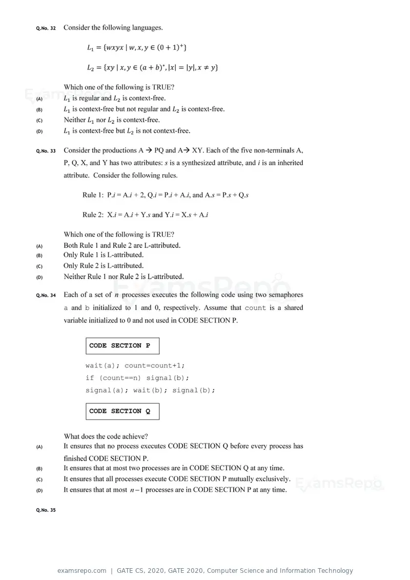 GATE CS 2020 question paper, GATE 2020, Computer Science and Information Technology, page 11 of 18