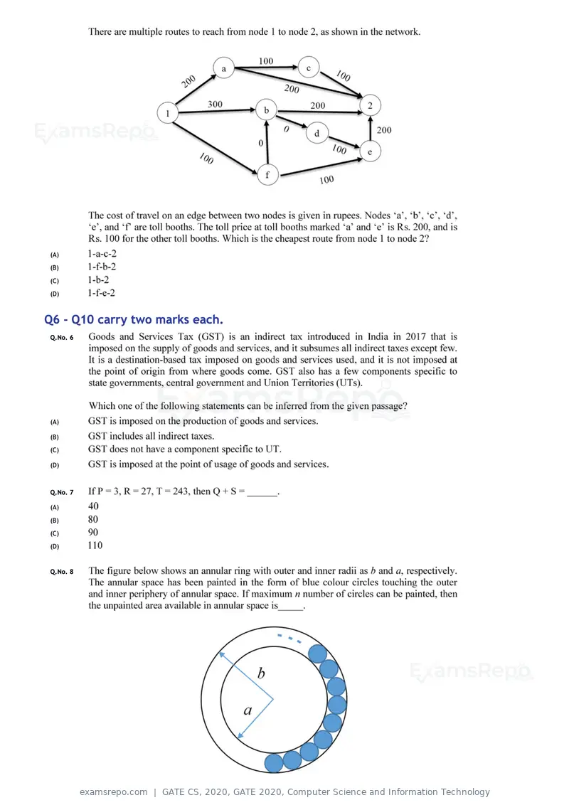GATE CS 2020 question paper, GATE 2020, Computer Science and Information Technology, page 2 of 18