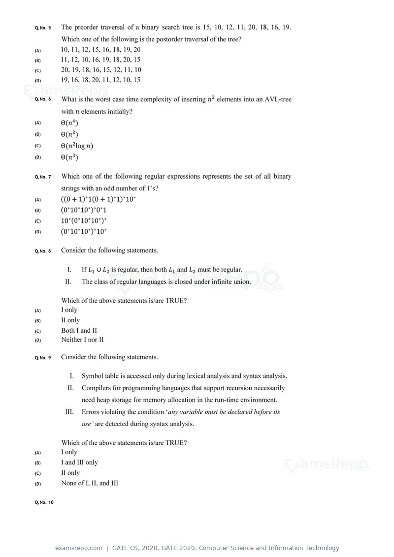 GATE CS 2020 question paper, GATE 2020, Computer Science and Information Technology, page 5 of 18