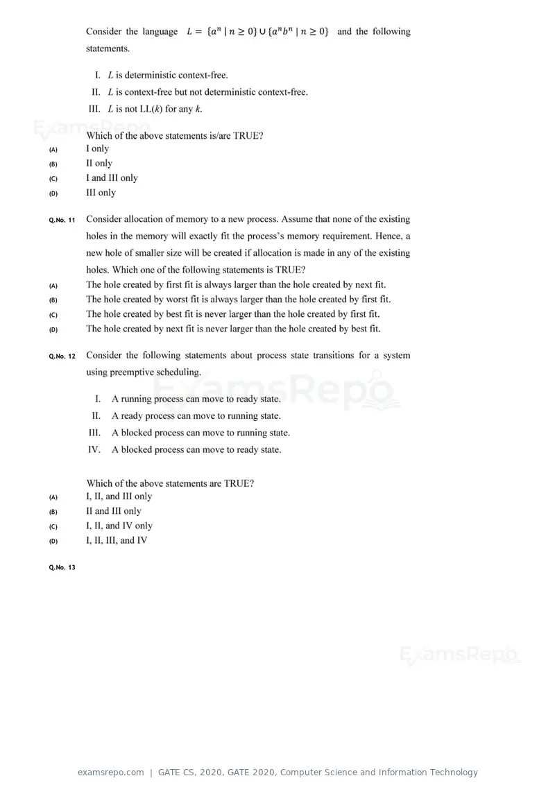 GATE CS 2020 question paper, GATE 2020, Computer Science and Information Technology, page 6 of 18